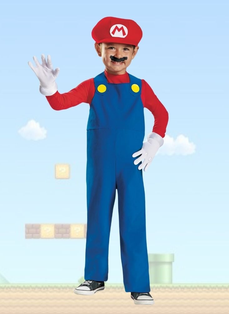 بريميم طقم أزياء سوبر ماريو للأطفال – زي تنكري لشخصية لعبة الفيديو الكلاسيكية - Image 1